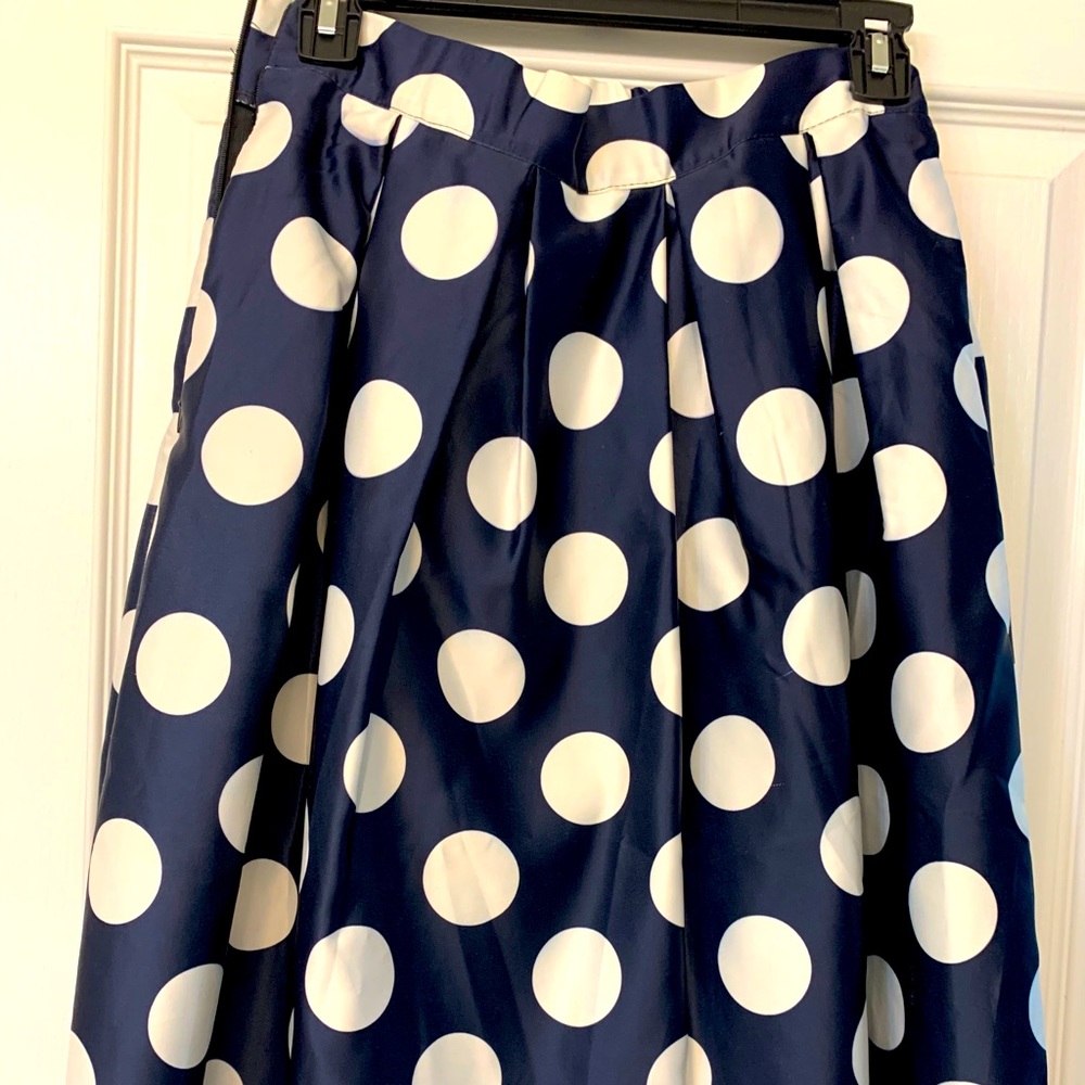 Blue and white poker dot skirt
